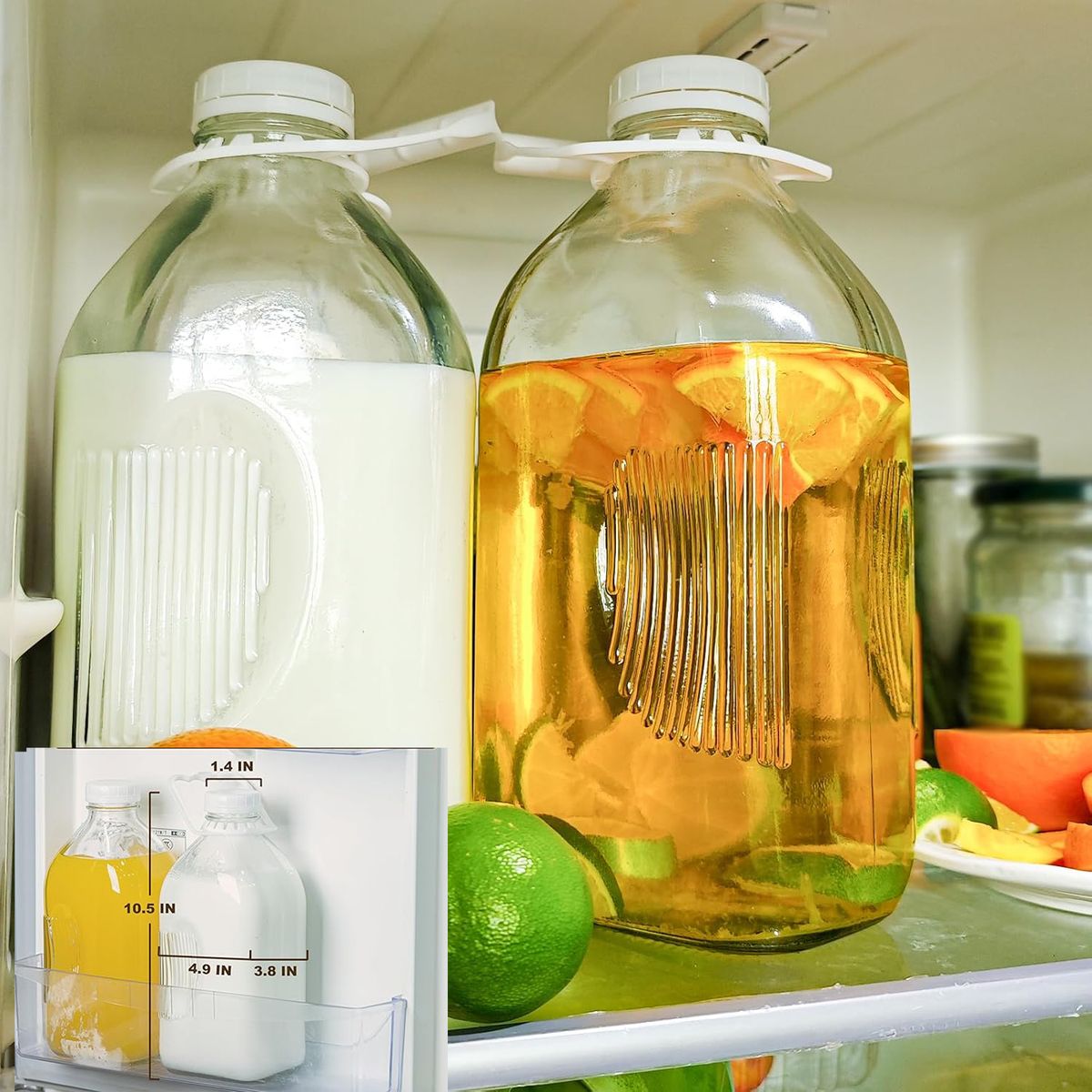 Cart In Mart 2Pack Glass Milk Bottles with 2 Pour Spouts & 2 Airtight Lids Reusable Jug