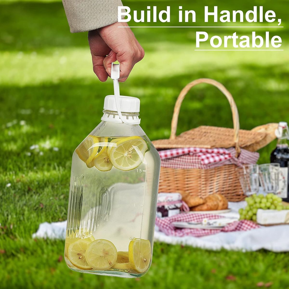 Cart In Mart 2Pack Glass Milk Bottles with 2 Pour Spouts & 2 Airtight Lids Reusable Jug