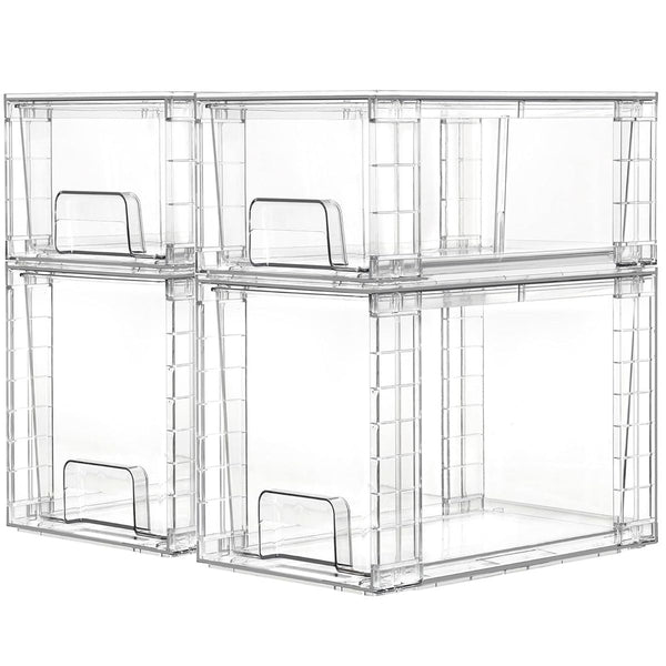 Cart In Mart 4Pack Clear Stackable Storage Drawers Bathroom & Kitchen Organizer Bins