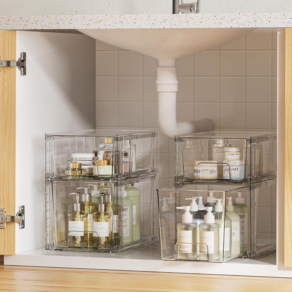 Cart In Mart 4Pack Clear Stackable Storage Drawers Bathroom & Kitchen Organizer Bins