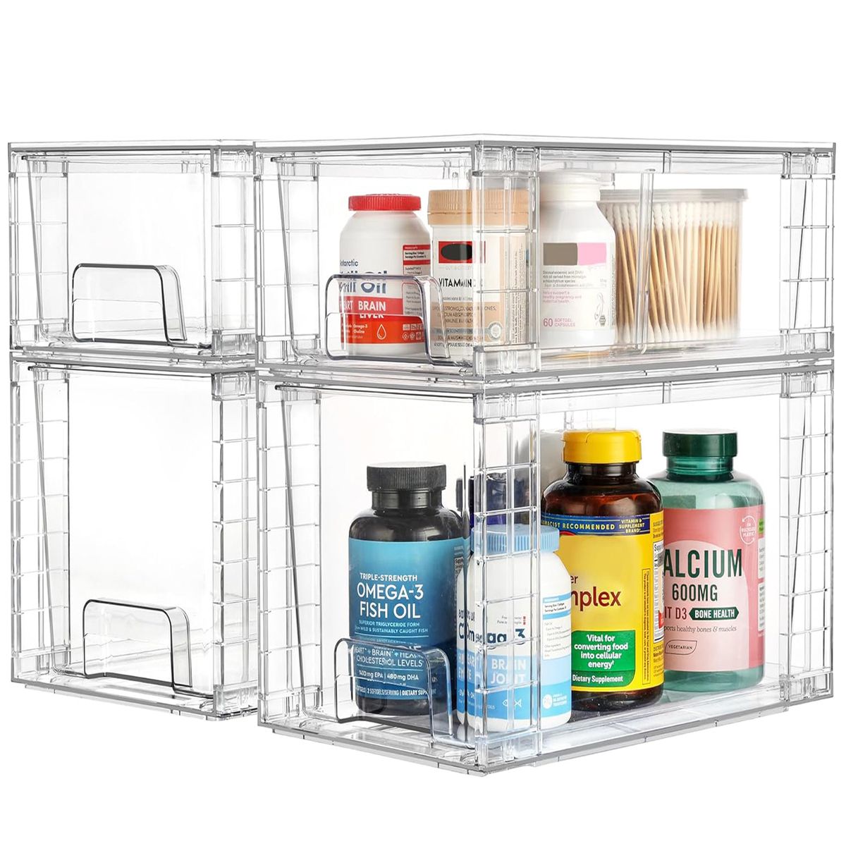Cart In Mart 4Pack Clear Stackable Storage Drawers Bathroom & Kitchen Organizer Bins