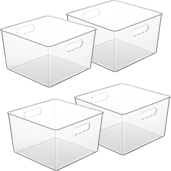 Cart In Mart 4 Pack Extra Large Clear Plastic Storage Bins Cube Organiser Containers