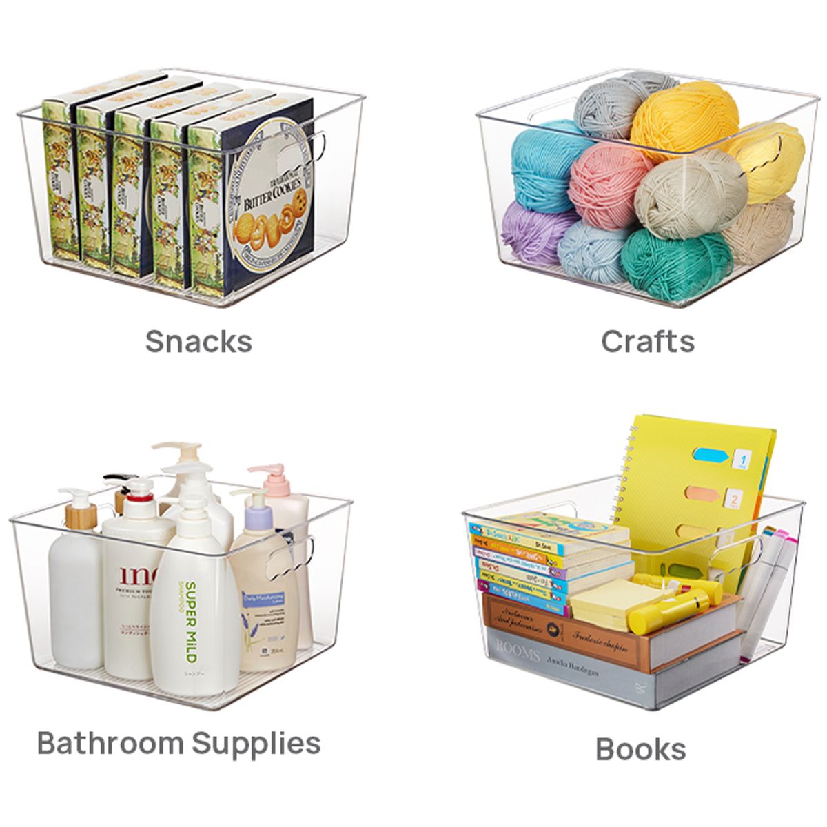 Cart In Mart 4 Pack Extra Large Clear Plastic Storage Bins Cube Organiser Containers
