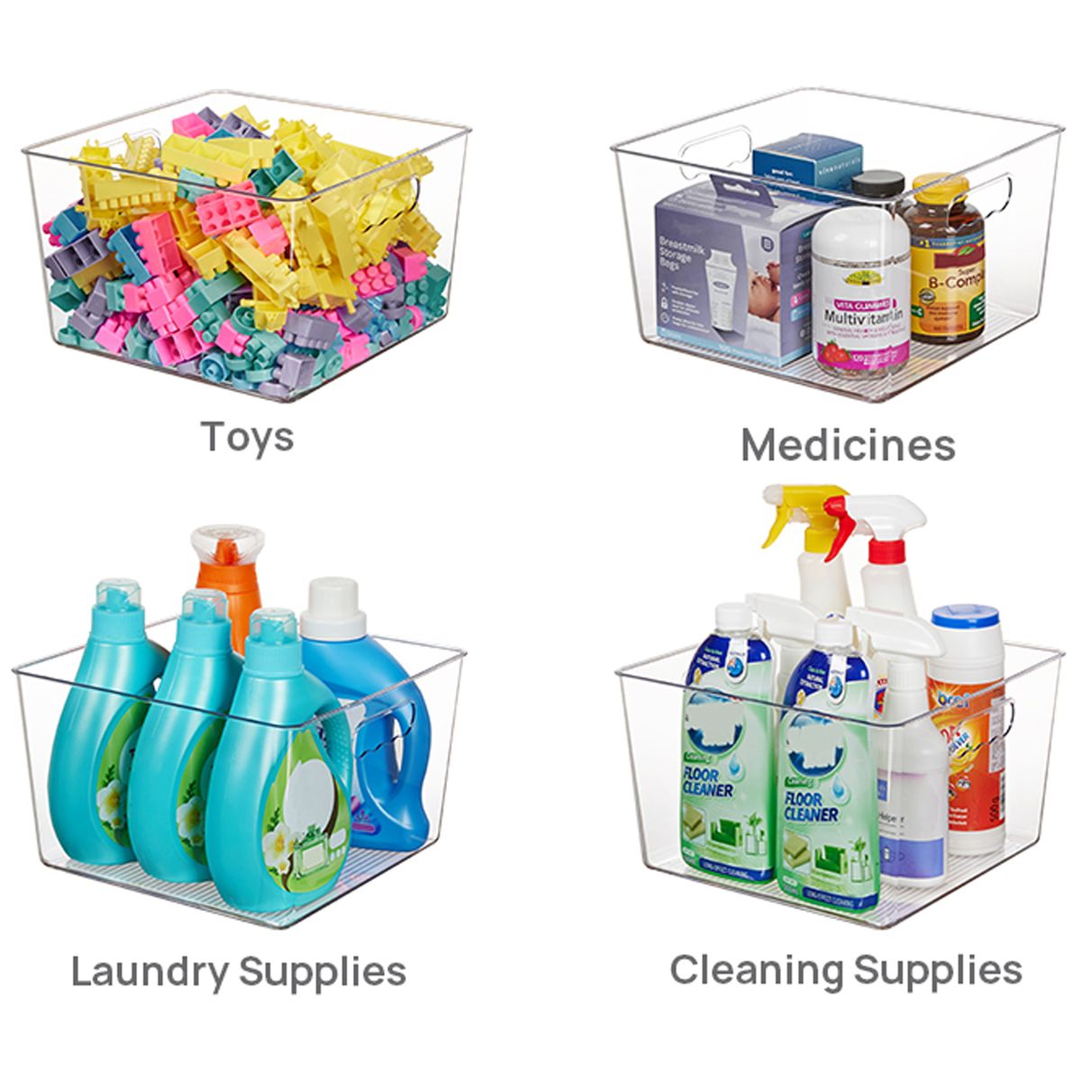 Cart In Mart 4 Pack Extra Large Clear Plastic Storage Bins Cube Organiser Containers