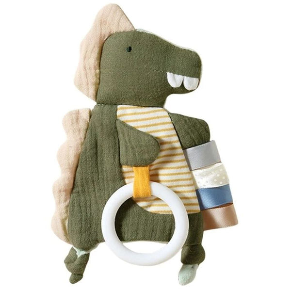 Cart In Mart Sensory Toy Dinosaur Teething Ring & Ribbons Soft Plush Baby Toy 0+ Months