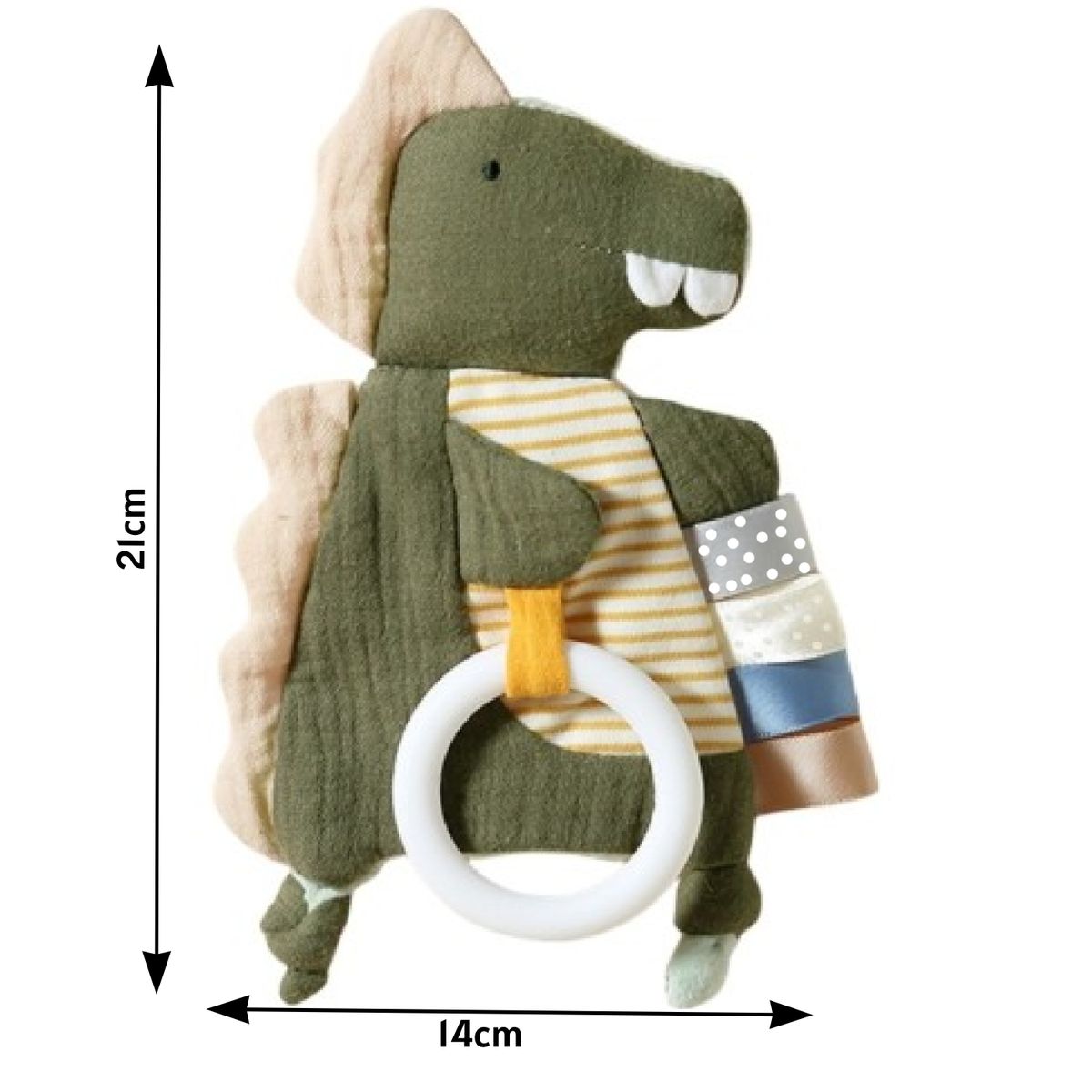 Cart In Mart Sensory Toy Dinosaur Teething Ring & Ribbons Soft Plush Baby Toy 0+ Months