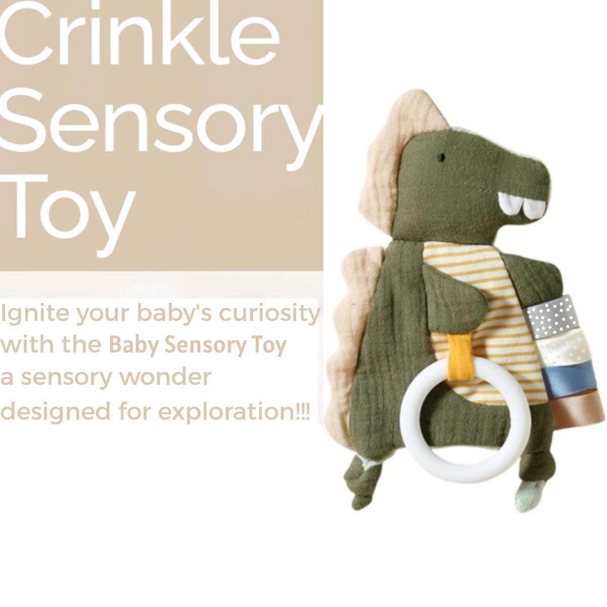 Cart In Mart Sensory Toy Dinosaur Teething Ring & Ribbons Soft Plush Baby Toy 0+ Months