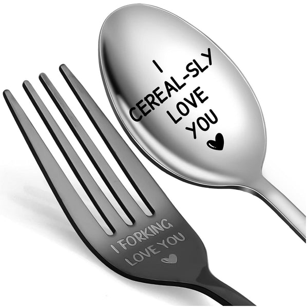 Cart In Mart I Cerealsly Love You Engraved Spoon & Fork Stainless Steel Cutlery Gift Set