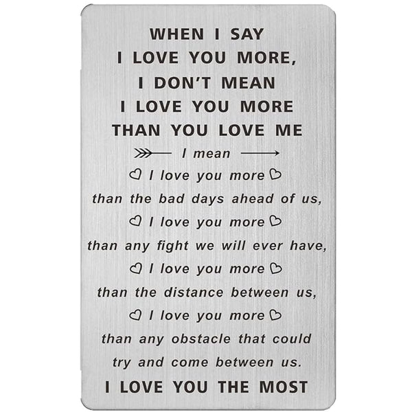Cart In Mart I Love You More Wallet Card Stainless Steel Engraved Love Note Gift Him Her
