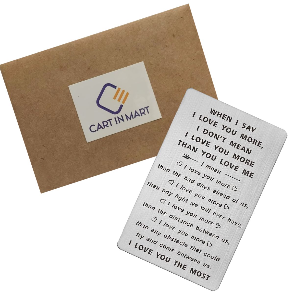 Cart In Mart I Love You More Wallet Card Stainless Steel Engraved Love Note Gift Him Her