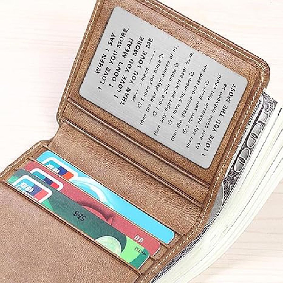 Cart In Mart I Love You More Wallet Card Stainless Steel Engraved Love Note Gift Him Her