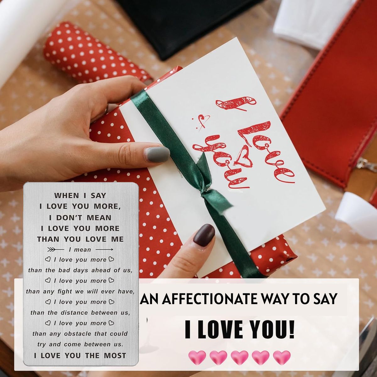 Cart In Mart I Love You More Wallet Card Stainless Steel Engraved Love Note Gift Him Her