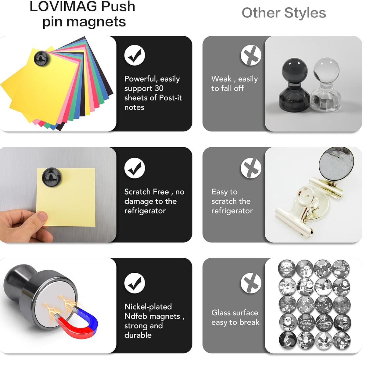 Cart In Mart 12PCS Strong Fridge Magnet Round Black Refrigerator Magnets Whiteboard
