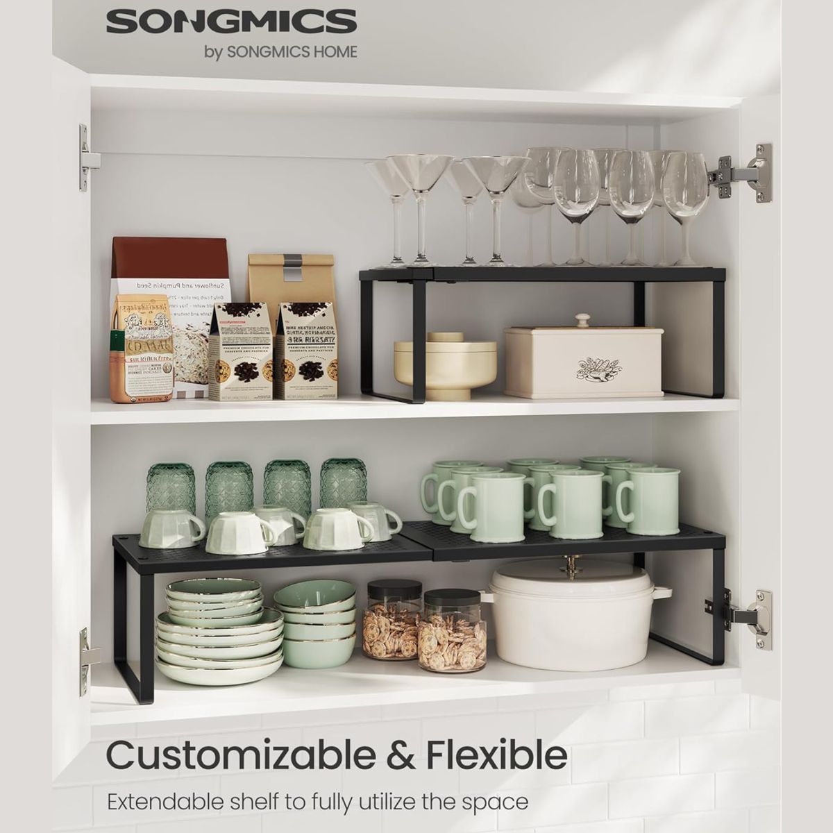 Cart In Mart 2 Pack Metal Shelf Racks-Expandable & Stackable Counter Cabinet Organiser