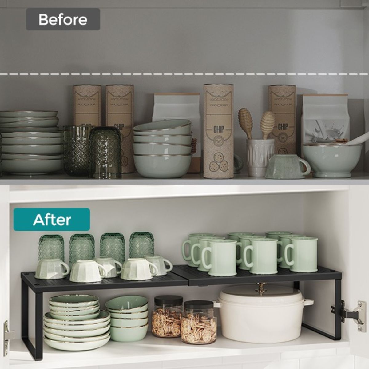 Cart In Mart 2 Pack Metal Shelf Racks-Expandable & Stackable Counter Cabinet Organiser