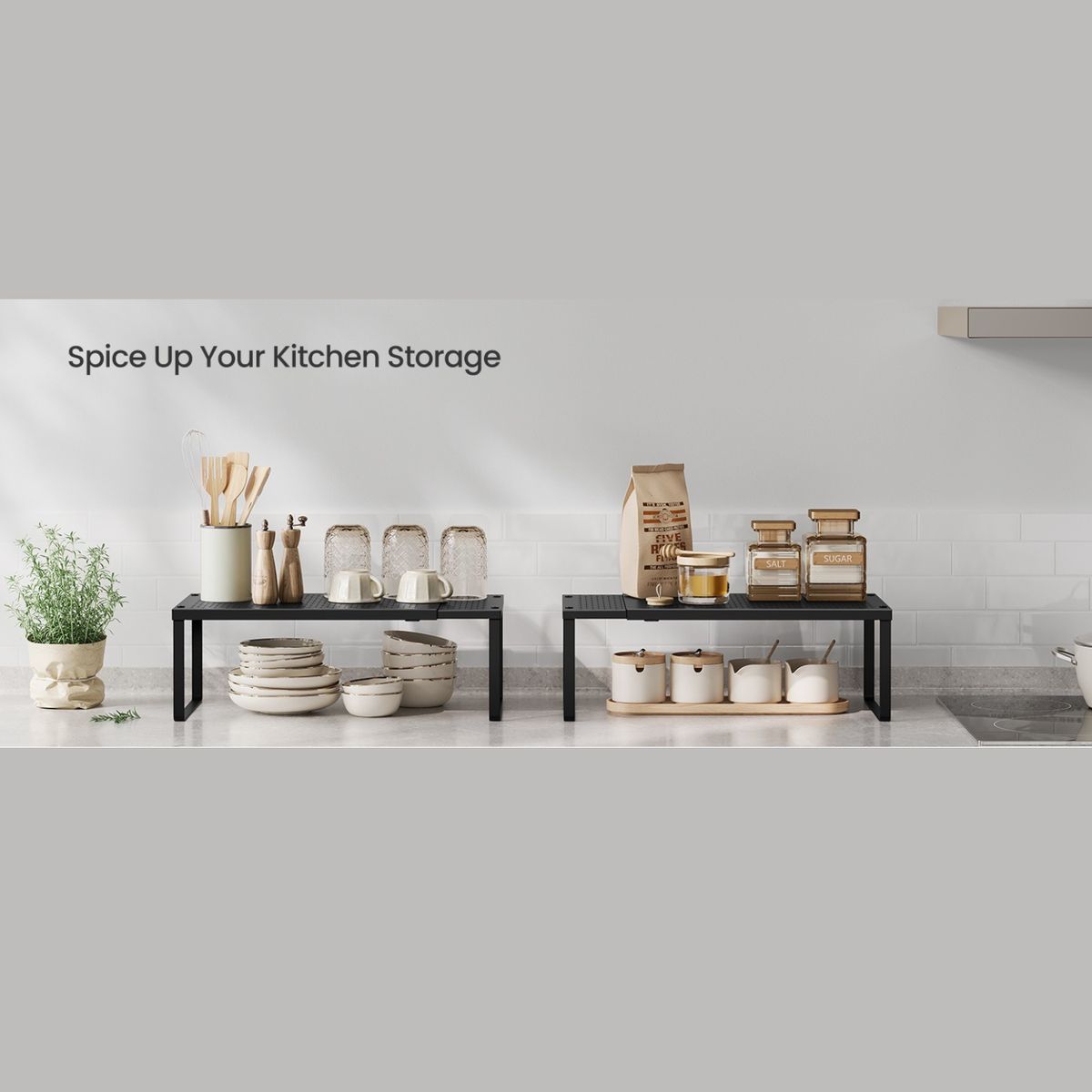 Cart In Mart 2 Pack Metal Shelf Racks-Expandable & Stackable Counter Cabinet Organiser