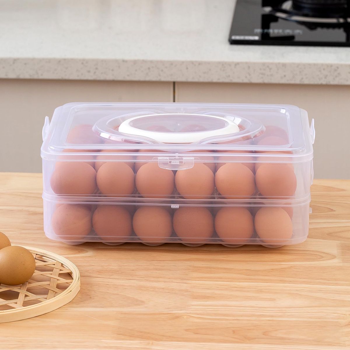 Cart In Mart 2-Layer Detachable Deviled Egg Carrier 48 Egg Storage Container with Lid