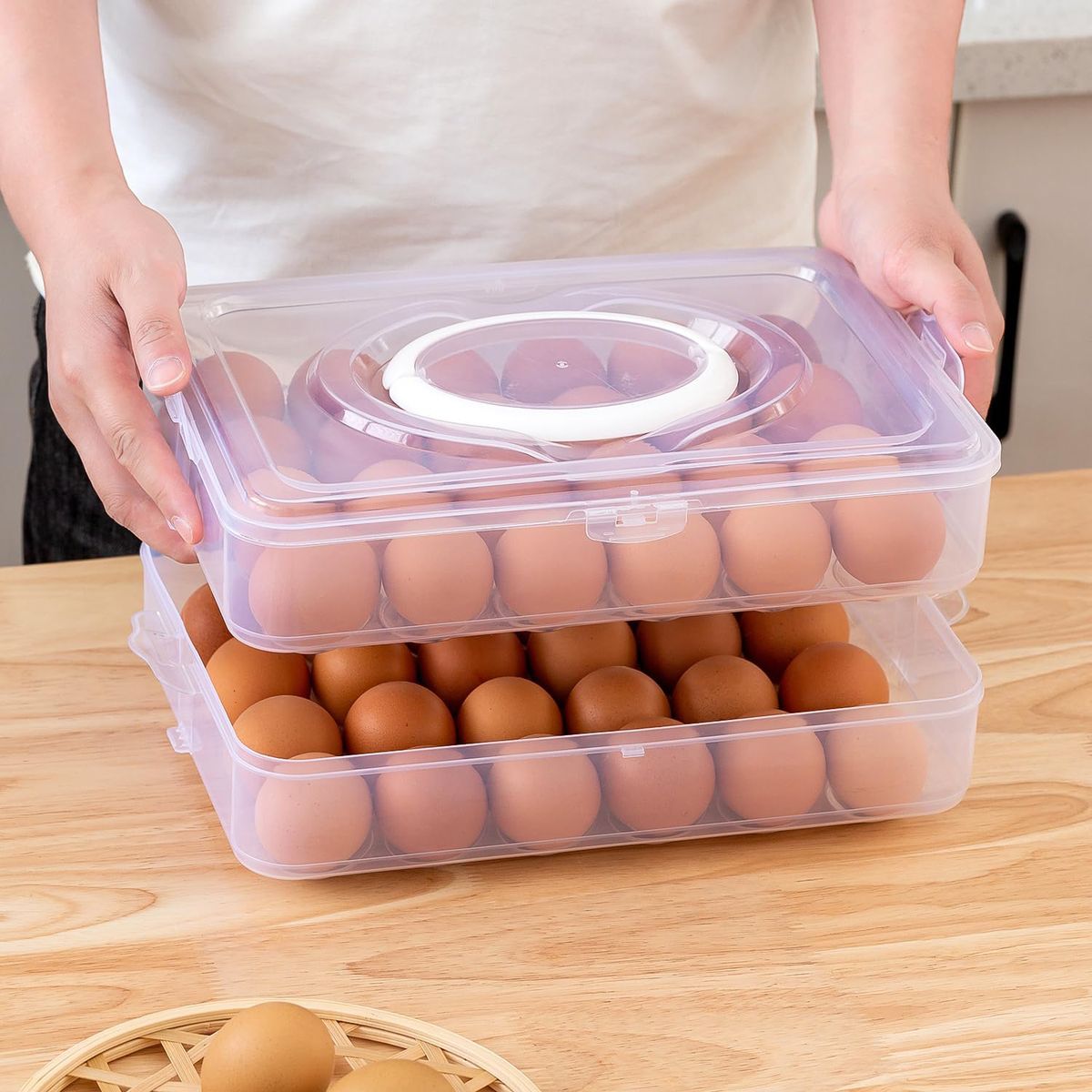 Cart In Mart 2-Layer Detachable Deviled Egg Carrier 48 Egg Storage Container with Lid