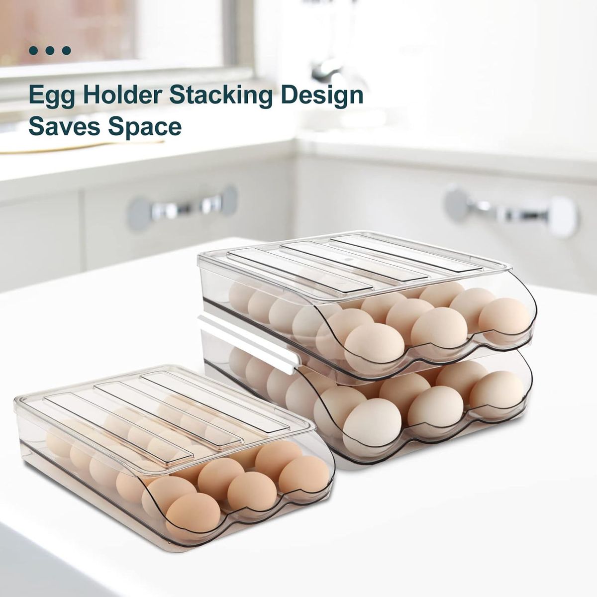 Cart In Mart Egg Holder for Fridge 2-Layer Automatically Rolling Egg Storage Container