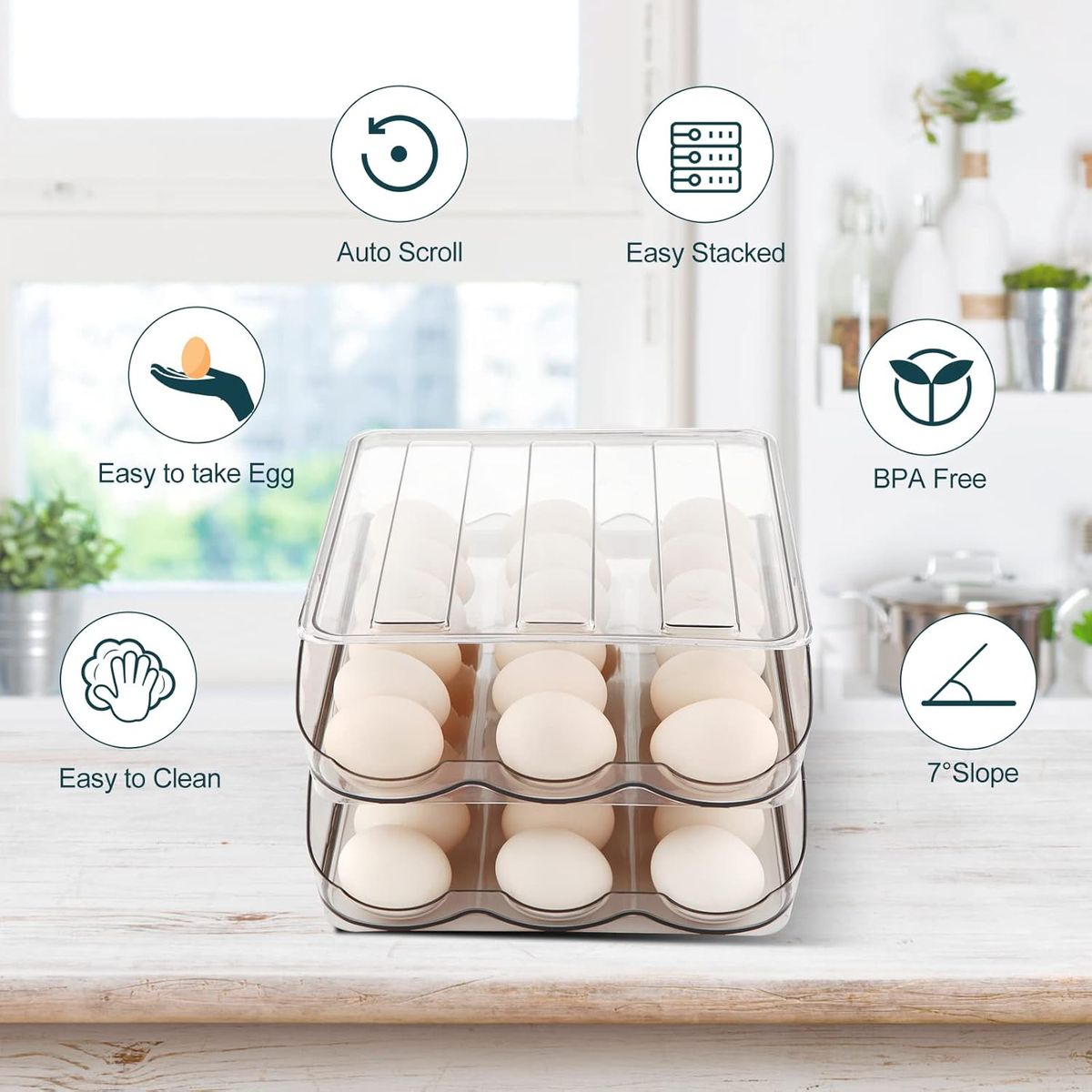 Cart In Mart Egg Holder for Fridge 2-Layer Automatically Rolling Egg Storage Container