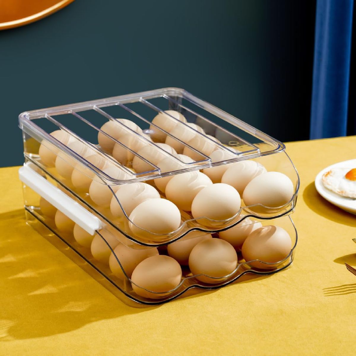 Cart In Mart Egg Holder for Fridge 2-Layer Automatically Rolling Egg Storage Container