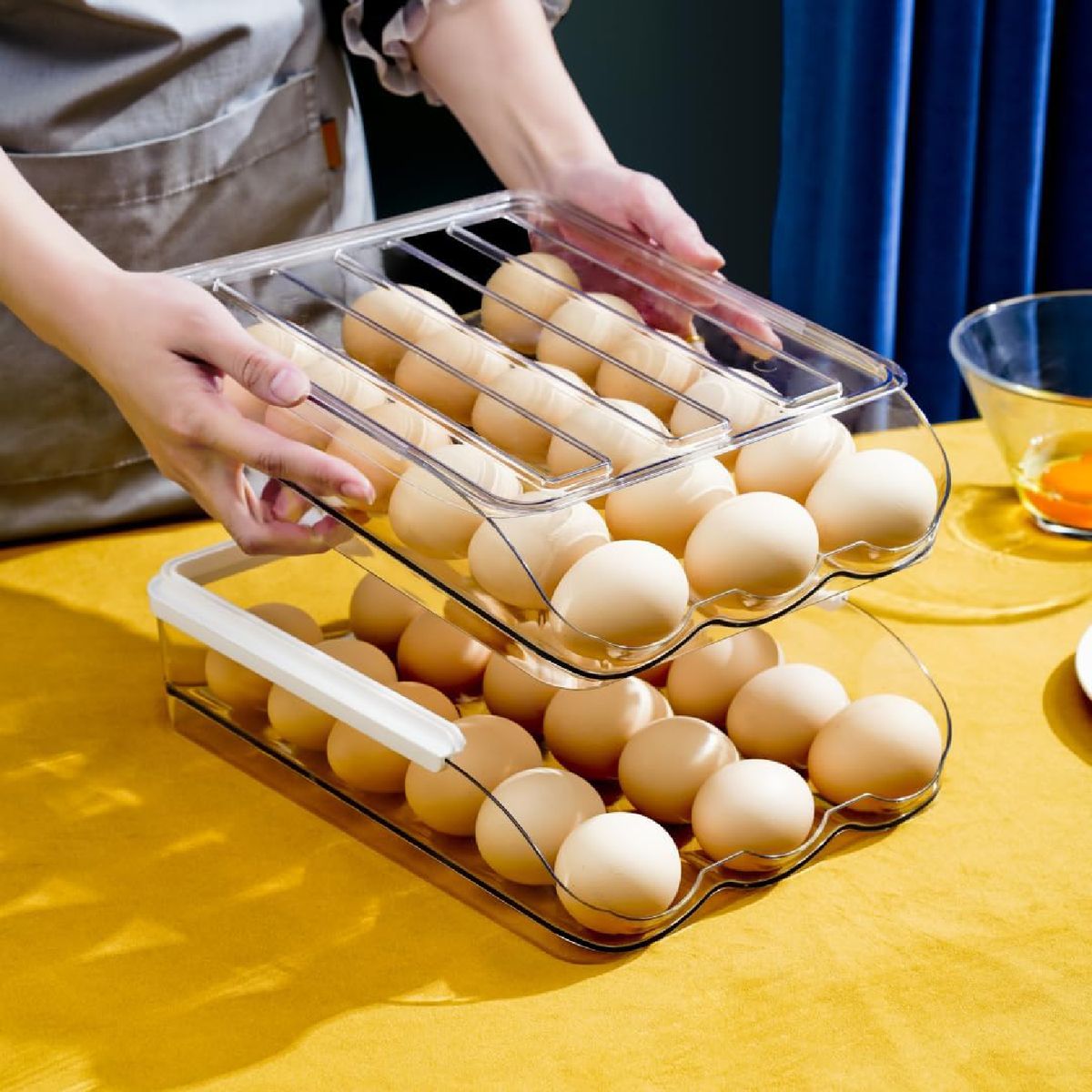 Cart In Mart Egg Holder for Fridge 2-Layer Automatically Rolling Egg Storage Container