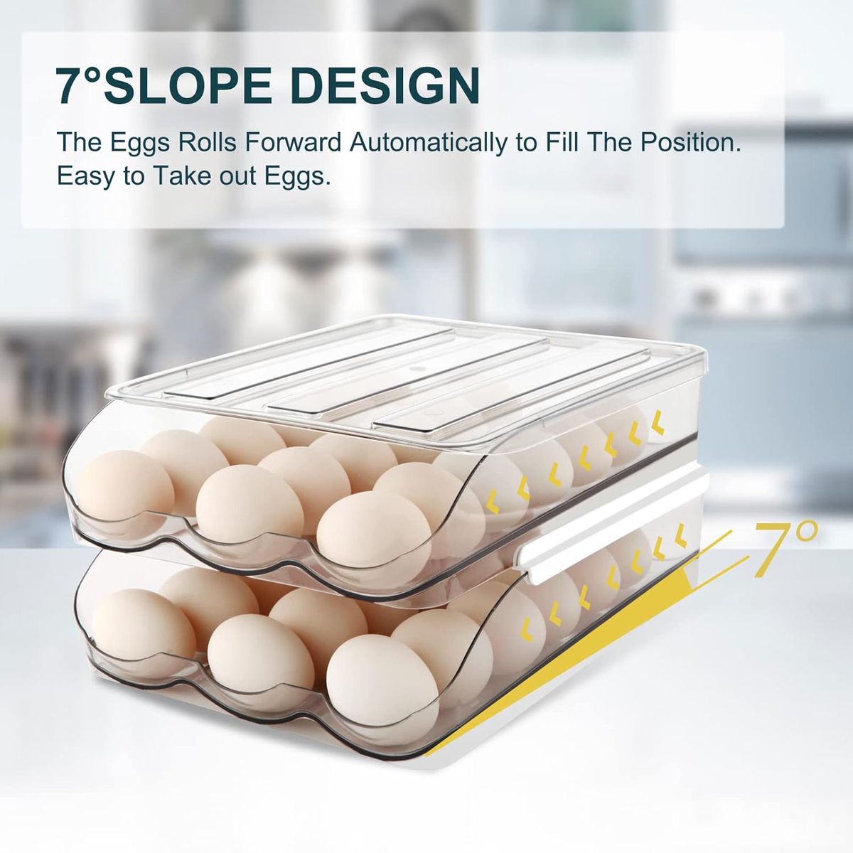 Cart In Mart Egg Holder for Fridge 2-Layer Automatically Rolling Egg Storage Container