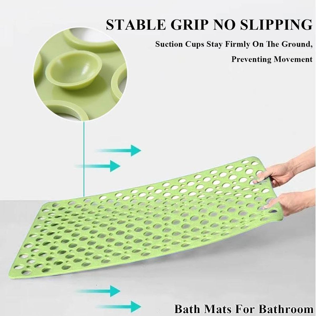 Cart In Mart Non-Slip Bathtub Shower Mat Suction Cups Bathroom Safety Mat w Drain Holes - Green