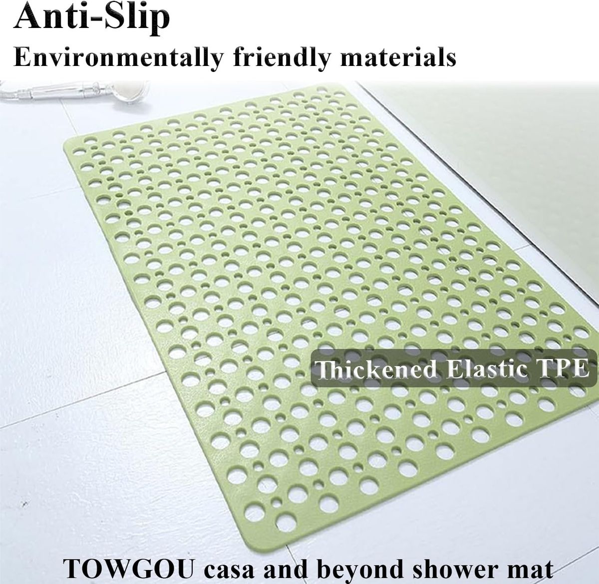 Cart In Mart Non-Slip Bathtub Shower Mat Suction Cups Bathroom Safety Mat w Drain Holes - Green