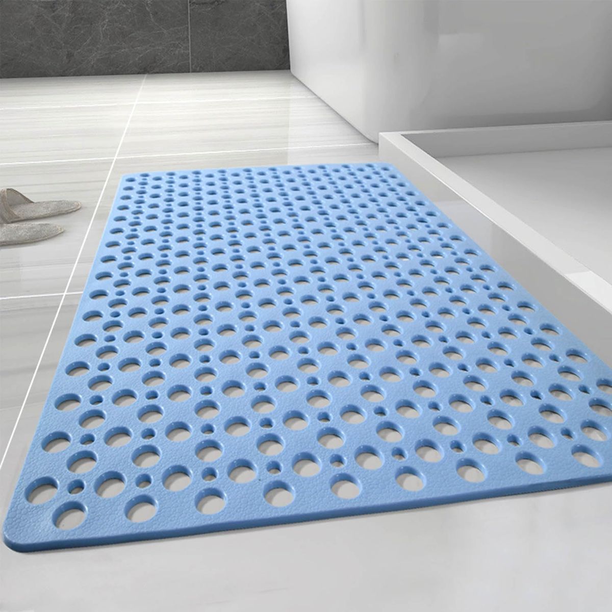Cart In Mart Non-Slip Bathtub Shower Mat Suction Cups Bathroom Safety Mat w Drain Holes - Blue