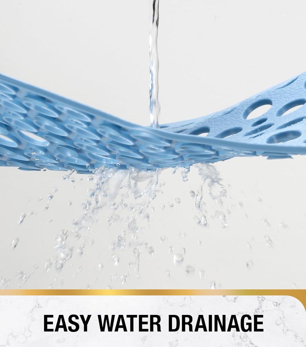Cart In Mart Non-Slip Bathtub Shower Mat Suction Cups Bathroom Safety Mat w Drain Holes - Blue