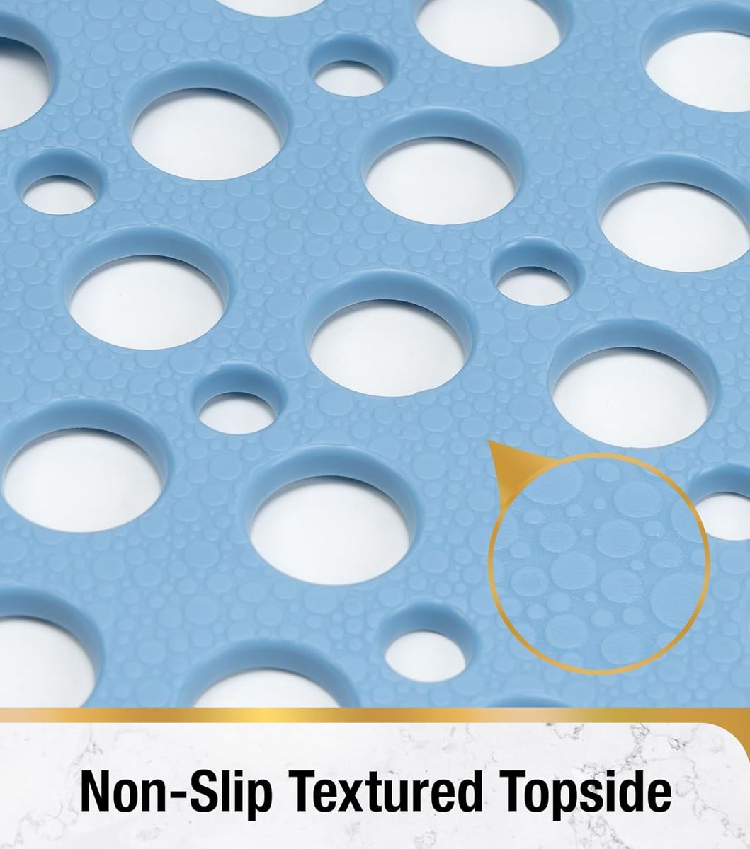 Cart In Mart Non-Slip Bathtub Shower Mat Suction Cups Bathroom Safety Mat w Drain Holes - Blue