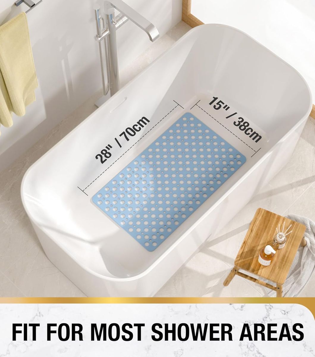 Cart In Mart Non-Slip Bathtub Shower Mat Suction Cups Bathroom Safety Mat w Drain Holes - Blue