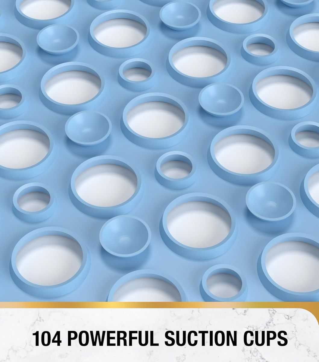 Cart In Mart Non-Slip Bathtub Shower Mat Suction Cups Bathroom Safety Mat w Drain Holes - Blue