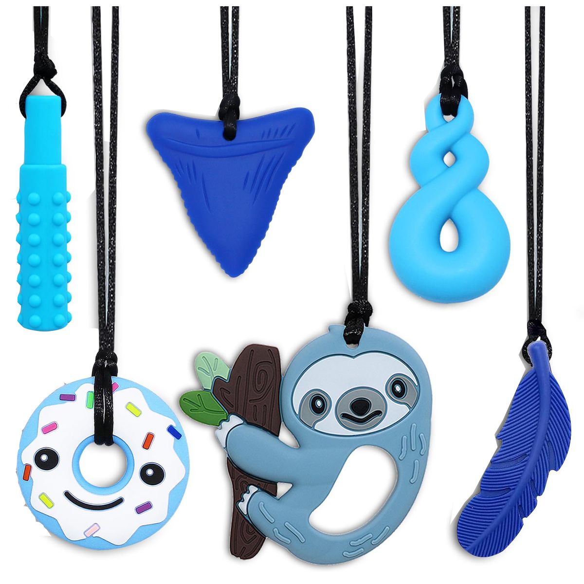 Cart In Mart 6 Piece Chewable Sensory Silicone Necklaces For Kids-Fidget Teething Toys