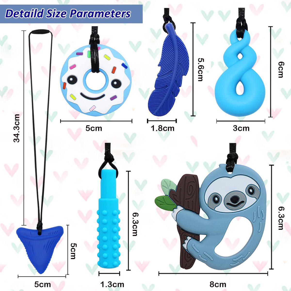 Cart In Mart 6 Piece Chewable Sensory Silicone Necklaces For Kids-Fidget Teething Toys
