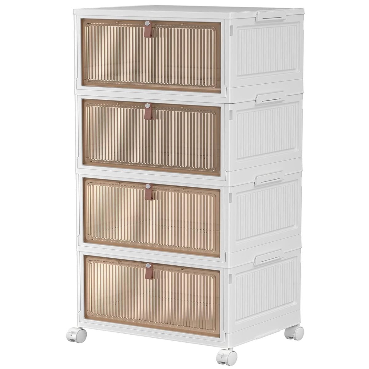 Cart In Mart 4 Tier Heavy Duty Foldable Closet Organizer Storage Boxes with Lid Wheels