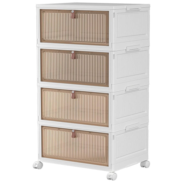 Cart In Mart 4 Tier Heavy Duty Foldable Closet Organizer Storage Boxes with Lid Wheels