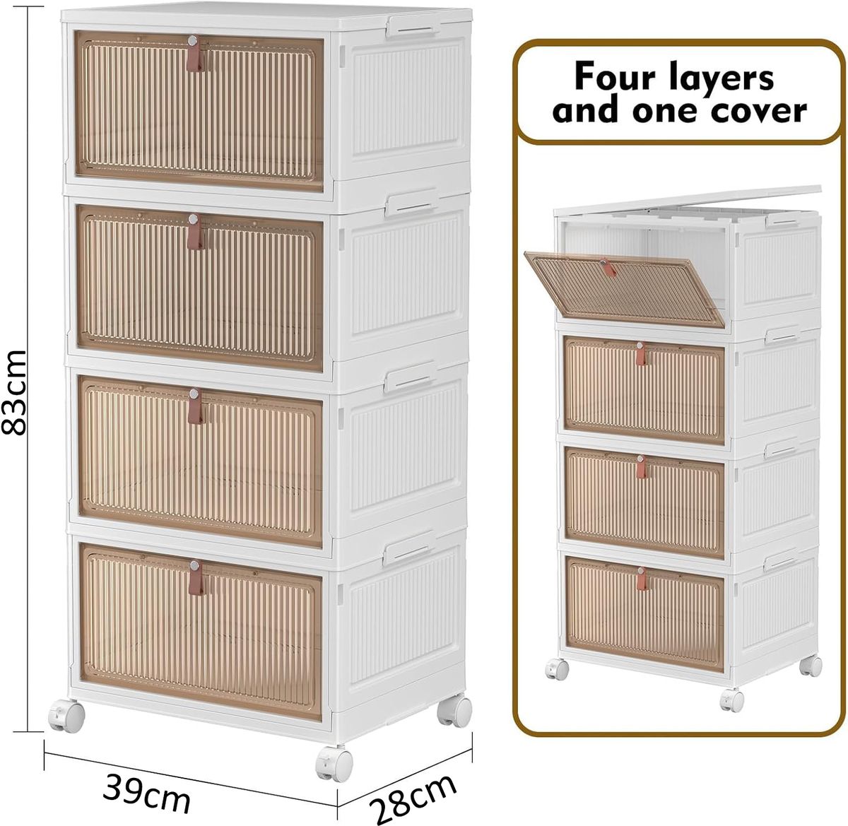 Cart In Mart 4 Tier Heavy Duty Foldable Closet Organizer Storage Boxes with Lid Wheels
