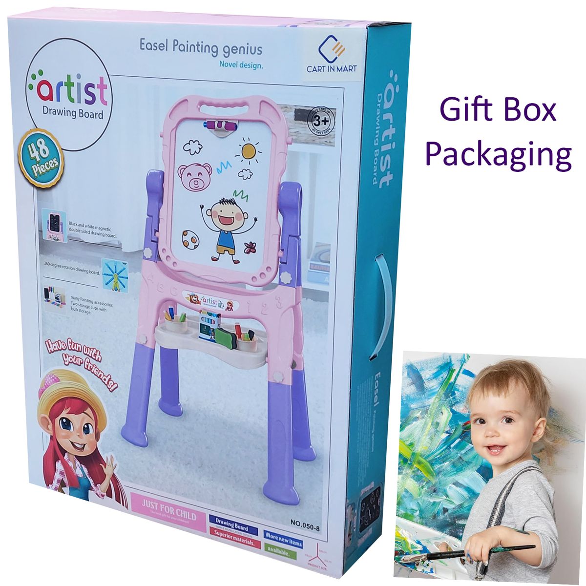 Cart In Mart Adjustable Magnetic Double Sided Art Drawing Board Easel for Toddler Kids