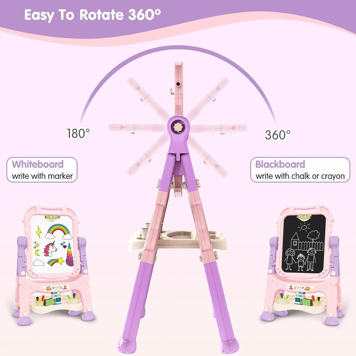 Cart In Mart Adjustable Magnetic Double Sided Art Drawing Board Easel for Toddler Kids