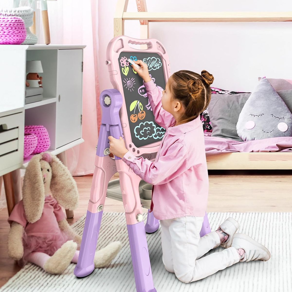 Cart In Mart Adjustable Magnetic Double Sided Art Drawing Board Easel for Toddler Kids