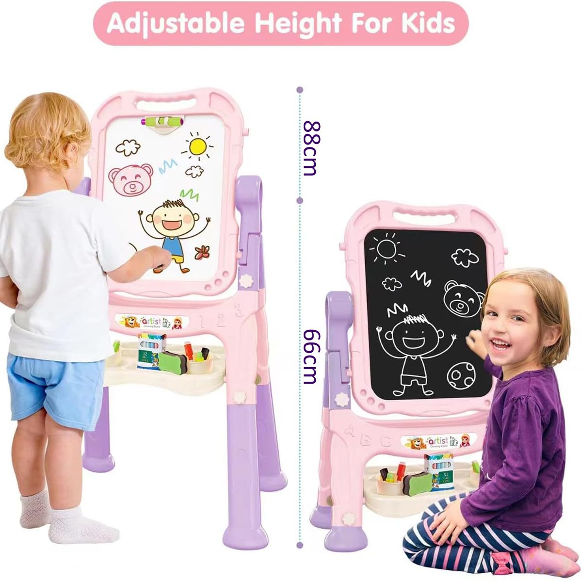 Cart In Mart Adjustable Magnetic Double Sided Art Drawing Board Easel for Toddler Kids