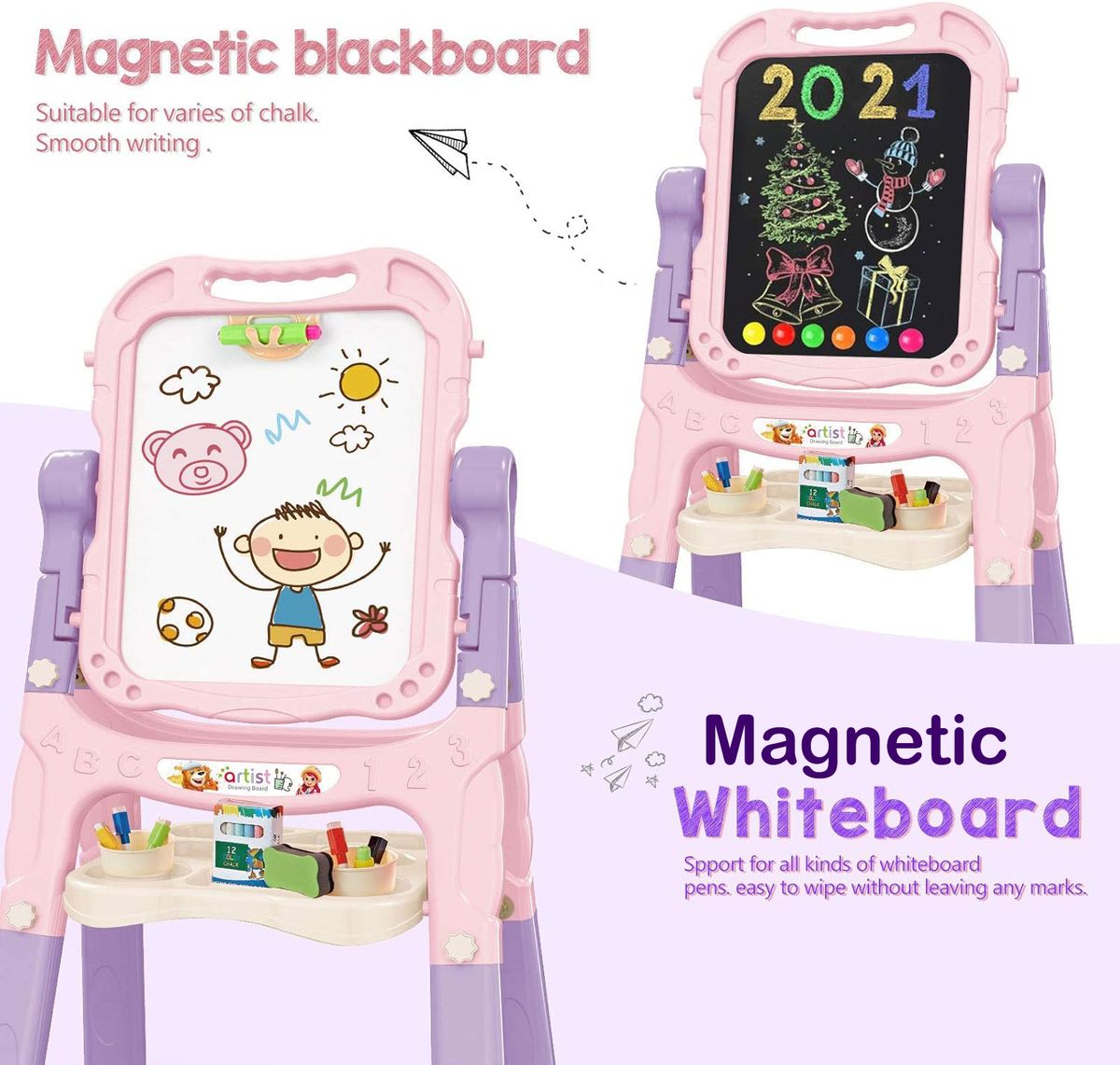 Cart In Mart Adjustable Magnetic Double Sided Art Drawing Board Easel for Toddler Kids