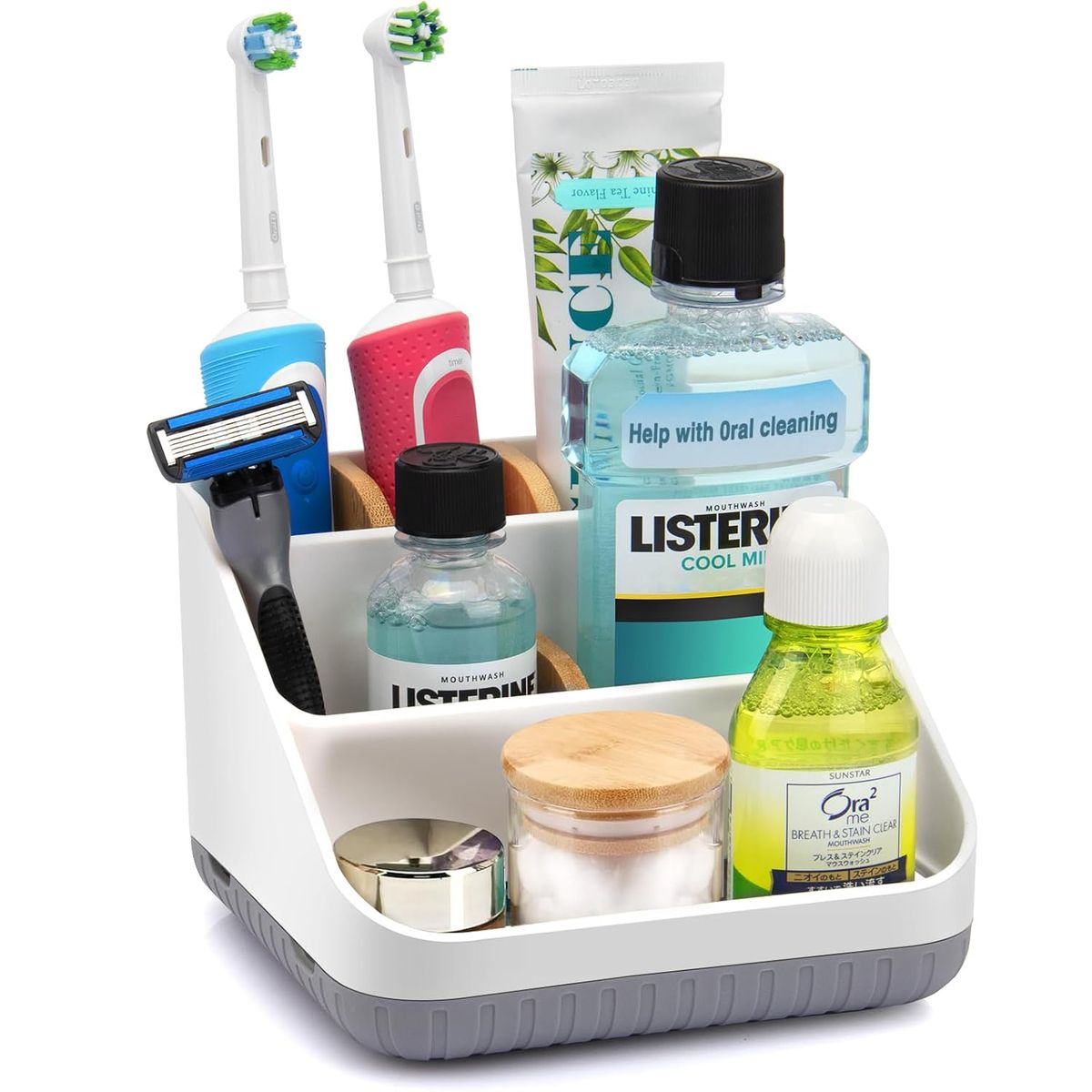 Cart In Mart Bathroom Toothbrush Holder for Vanity Countertop Organizer Bamboo 6 Slots