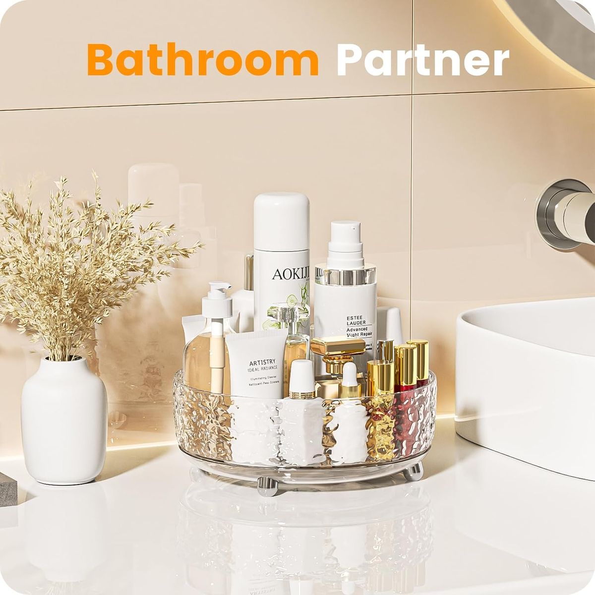 Cart In Mart 360 Rotating Makeup Organizer Lazy Susan for Vanity Turntable Clear 23cm