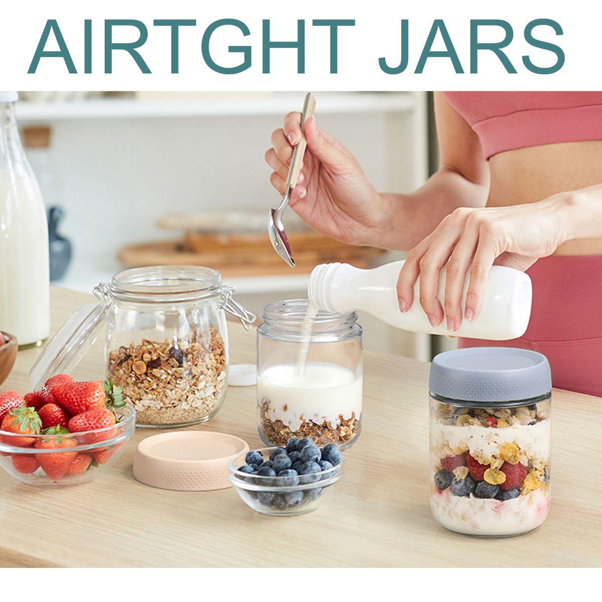 Cart In Mart 3-pack Overnight Oats Glass Jars Mason Containers With Airtight Lids-475ml