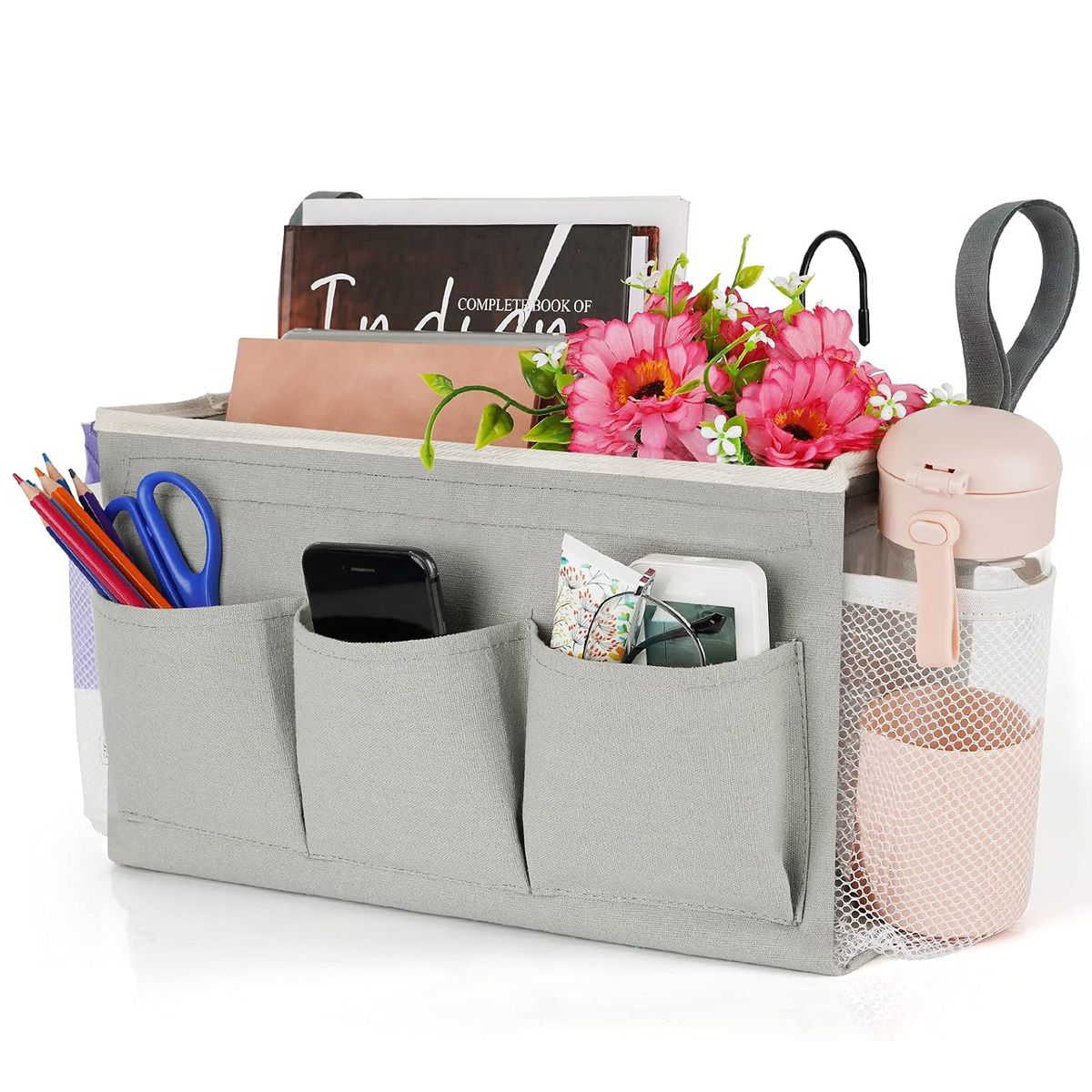 Cart In Mart Bedside Caddy Organizer Fixed Straps & Water Bottle Holder Crib Bed Rails