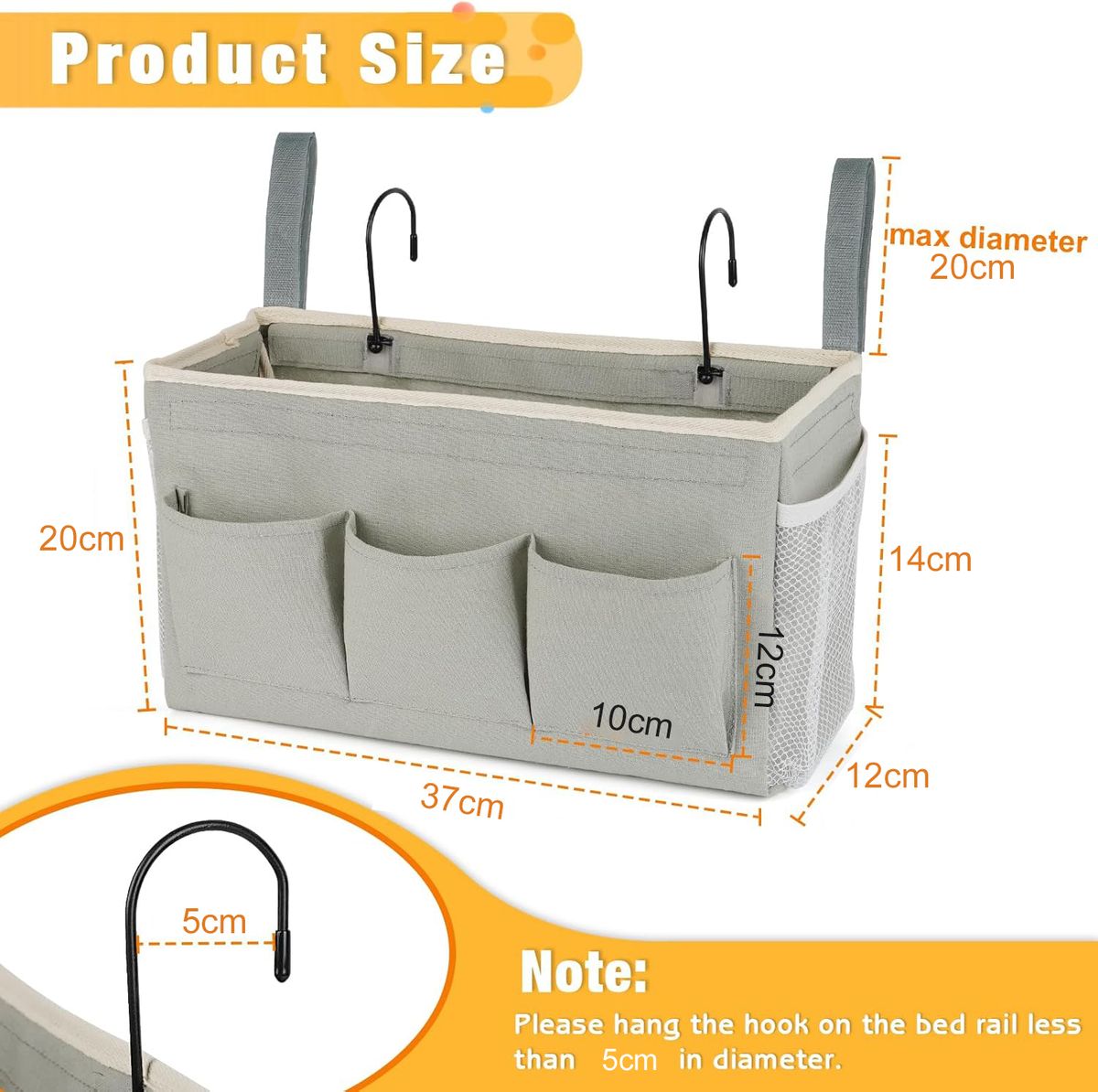 Cart In Mart Bedside Caddy Organizer Fixed Straps & Water Bottle Holder Crib Bed Rails