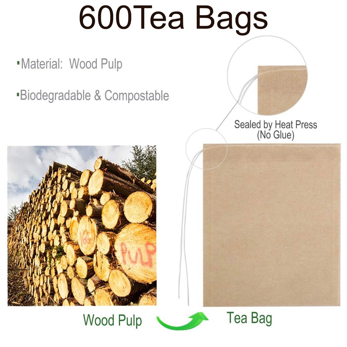 Cart In Mart 600 Piece Eco-Fil Disposable Filter Tea Bags With Drawstring-Organic